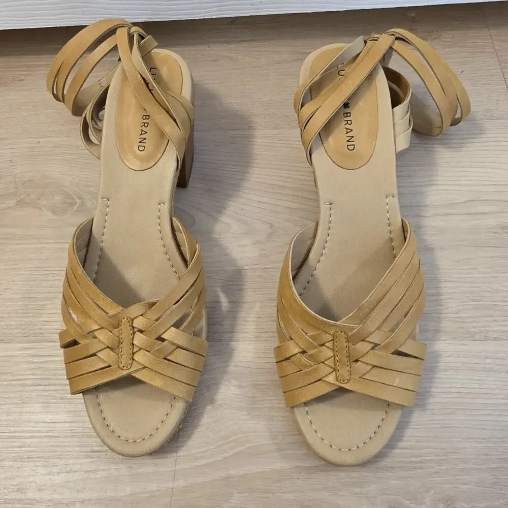 Lucky Brand Yellow‎ Leather Noxa Block Heel Bohemian Summer Sandals Size 11M
